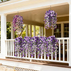 Fake Artificial Flowers for Outdoors, 4 Pcs Faux Hanging Pansy Flowers Spring Summer Decor, UV Resistant Fake Plants Silk Flower for Planter Front Door Porch Patio Yard Garden(Gradient Double Purple)