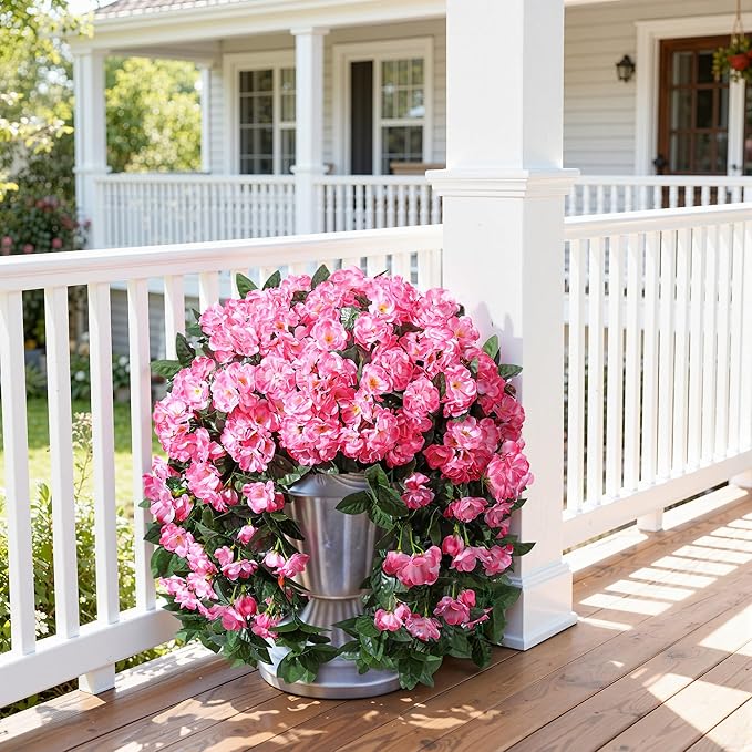 Artificial Fake Flowers Geraniums for Outdoors Spring Decor, 2 PCS Faux Hanging Plants Pink Outdoor Silk Flowers UV Resistant Realistic Trailing Vines for Outside Planters Porch Patio Garden Balcony