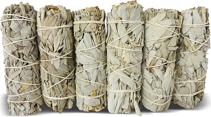 White Sage Sticks Pack of 6, Sage Smudge Kit 4'' Long Dried Sage Sticks for Meditation, Smudging and Cleansing, Getting Rid of Negative Energy, Sustainably Grown California Sage