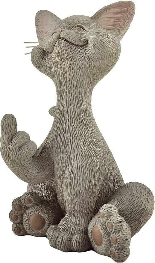 Catitude Whimsical Cat Raising Middle Finger Figurine - Hilarious Get Ready for Laughs - Stress Relief - Gifts for Cat Lovers,