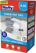 Hefty Shrink-Pak – 6 Extra Large Vacuum Seal Storage Bags – Space Saver Bags for Clothing, Pillows, Towels, or Blankets, 6 x XL Bags