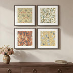 Framed William Morris Wall Art Set of 4, Vintage Botanical Floral Fruit Pattern Canvas Prints Artwork for Walls, Retro Natural Square Picture for Living Rooms Dining Room Hallway Wall Decor, 12x12 In