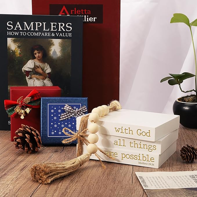Mini Decorative Coffee Table Books, 4" D x 5" W x 3" H – Set of 3 Faux Books for Decoration, Living Room, Entryway, Bookshelf, Inspirational Christian Gifts