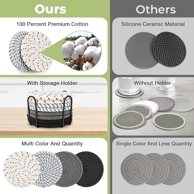 Coasters for Drinks, Coasters Set of 4 - Color, 8 Pack Coaster Set, Absorbent Coaster with Holder, Coffee Table Decor, Living Room Decor, Home Decor Living Room