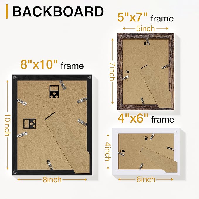 Vittanly Picture Frames Set of 10, Picture Frames Collage Wall Decor with Two 8x10, Four 5x7, and Four 4x6 Photo Frames, Gallery Wall Frame Set for Wall or Tabletop Display, Black, Brown and White