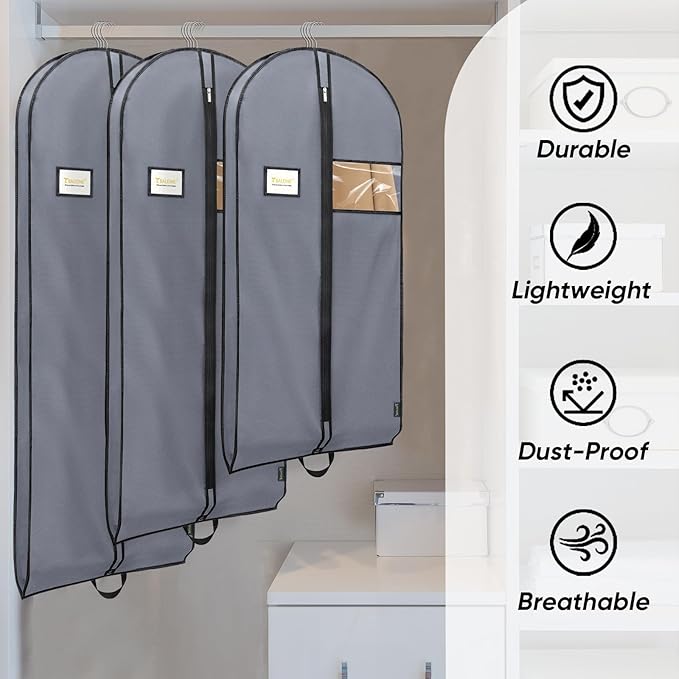 BALEINE 5PK Heavy Duty Garment Bag with Shoe Storage Travel Bag for Dresses, Suit, Coats Travel Essential (43", Grey)