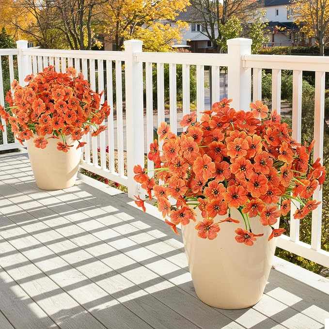 MACTING Artificial Fall Flowers for Outdoors 6 Bundles Faux Mums Outdoor Plants Fake Silk Flowers UV Resistant No Fade for Planters Front Door Porch Patio Home Indoor Outside Autumn Thanksgiving Decor