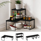 Golener Countertop Organizer Corner Shelf, 2 Tier Adjustable Stackable Corner Shelves for Kitchen, Bathroom, Spice Rack, Coffee Area, Cabinet, Dresser Table, Corner Counter Shelf Stand, Classic Black