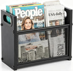 Magazine Rack Wood, Magazine Rack Floor Stand, Magazine Holder Storage Basket, Black File Storage Basket Box Bin Folder Organizer Stand for Letters, Magazines, Books, Newspapers