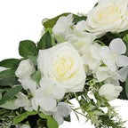 Artificial Peony Flower Swag, 29.6in Faux Eucalyptus Leaves Corner Rose Floral Swags, Artificial Mirror Flower Chair Back Flower Swags for Sheer Drapes, Wedding Chair, Arbor, Wedding(White)