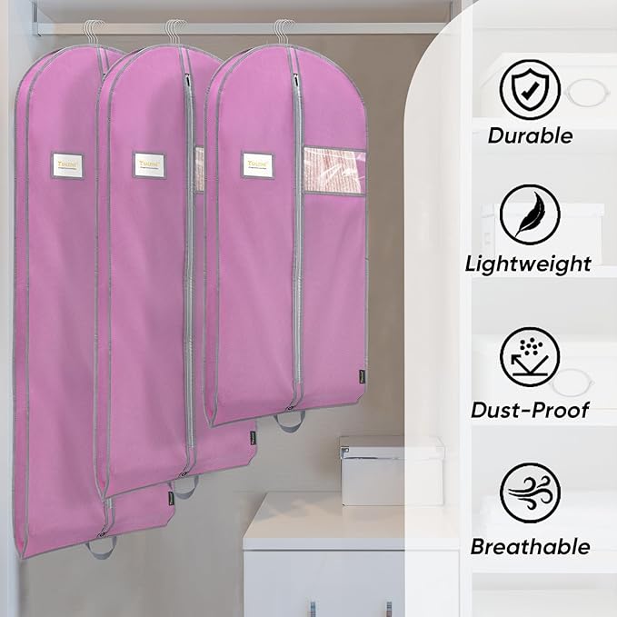 BALEINE 2PK Heavy Duty Garment Bag with Shoe Storage Travel Bag for Dresses, Suit, Coats Travel Essential (54", Pink)