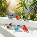 HDCRYSTALGIFTS 6pcs Hand Blown Glass Bird Figurines 1.9'' Mini Animal Statues Decorative Miniature Birds Collectibles for Home Table Decor Unique Birthday for Mom Women