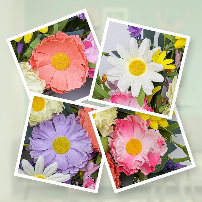 VioletEverGarden 28 Inch Spring Wreaths for Front Door Large Spring Wreath 6 Colors Floral Wreath with Lavender Daisy and Eucalyptus for Indoor Outdoor Holiday Celebration