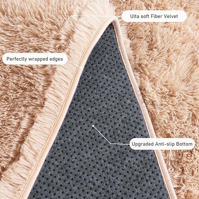 Small Area Rug, 2x3 Rug for Bedroom Shaggy Throw Rugs for Dorm Rug, Soft Shag Carpet for Kids Room, Plush Comfy Fluffy Bedside Rug for Home Decor Aesthetic, Camel