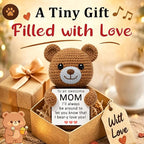 WELLBANEE Birthday Gift for Mom from Daughter, Cute Crochet Bear, Thoughtful Present for Mother, Mama, Mommy, Women, Small Emotional Keepsake for Home, Bedroom, Kitchen Shelf