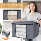 Fab totes Storage Bags,Clothes Blanket Storage Bins Foldable Closet Organizers with Reinforced Handle for Home Dorm Storage and Organization,Fabric Bags for Organizing Sheets,Clothing (Grey,8 Pack)