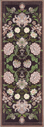 GarveeHome Plum Pink Floral Botanical 2.5x8 Washable Kitchen Runner Rugs Non Slip Black Purple Vintage Boho Cottage Long Rug for Hallways Bedroom Entryway Bathroom Mat with Rubber Back