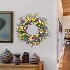 LLZLL Spring Wreath 22 inch Indoor Summer Wreaths Artificial Spring Wreaths for Front Door, Tulip Wreath with Daisy and Lavender for Home Holiday Decor