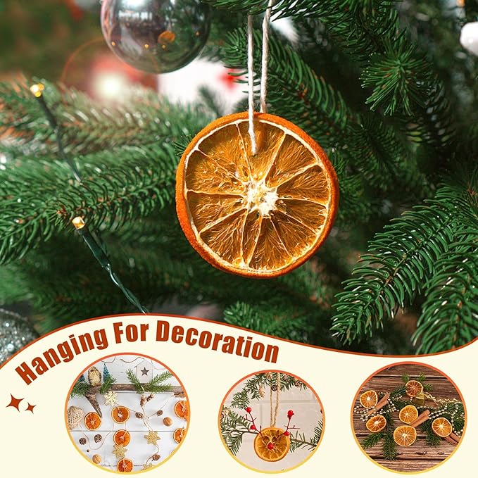 30 Pcs Dried Orange Slices, with 30Pcs Hemp Rope, Christmas Wreath Making Supplies for X-mas Tree Decoration, DIY Crafts, Present Wrapping
