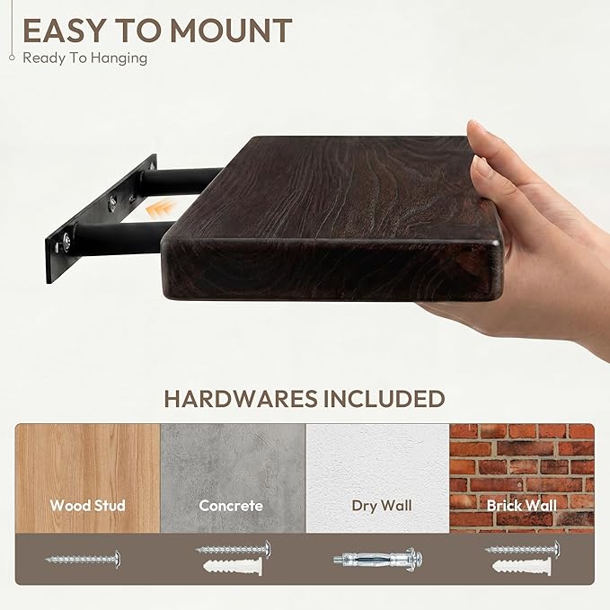 Marsmiles 48 inch Floating Shelves for Wall Solid Elm Wood Wall Mounted Shelves|Rustic Long Floating Shelves with Invisible Bracket for Bathroom Kitchen|Rounded Edge|Walnut, 1 Pack