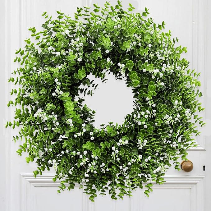26In Artificial Boxwood Wreaths for Front Door,Boxwood Spring Summer Door Wreath,Artificial Greenery Wreath, Hanging for Home Porch Farmhouse Window Wedding Party Decor All Year Round Indoor Outdoor