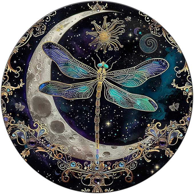 Vintage Dragonfly Moon Sign Metal Sign Retro Round Tin Sign Aluminum Sign for Farmhouse Yard Home Bar Bedroom Wall Decor 8 Inch