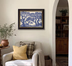 Vintage Gold Framed Wall Art Oak Tree Forest Painting Canvas Prints Blue Woodland Nature Landscape Picture Moody Botanical Poster Artwork for Living Room Bedroom, 16x24in