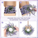 6 Pcs Lavender Candle Ring Pillar Wreaths Mini Purple Wreath Table Centerpieces 9 Inch Wreath for Cabinets Artificial Farmhouse Lavender Wreaths for Front Door Porch Wall Window