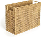 AELS Woven Natural Fibre Magazine Holder, Magazine Rack Floor, Hand-woven Magazine Organizer, Natural Paper Rope Magazine Basket with Handles, Boho Modern Farmhouse Book Basket, Newspaper Holder