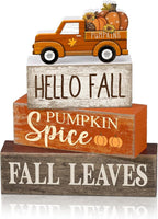 Moucuny 4 Pcs Fall Decoration for Home Fall Truck Decor Thanksgiving Tiered Tray Decor Rustic Wooden Truck Block Sign Thanksgiving Centerpiece Autumn Table Decorations for Harvest Party Kitchen Home