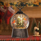 Christmas Snow Globe Lantern with Swirling Glitter Christmas Decorations Indoor, Cardinals & Christmas Tree Lighted Musical Snow Globes USB Powered & Battery Operated Lantern for Holiday Decor