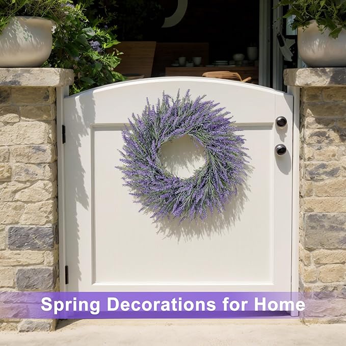 26 Inch Large Lavender Wreaths for Front Door Outside Summer Spring Wreaths for Front Door Floral Wreath All Season for Wedding Farmhouse Porch Wall Room Home Decor