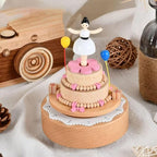 Natural Solid Wood Handcrafted Beech Wooden, Musical FigureTotoro/Carousel/Fairy/Ballerina Figurine,Rotating Hand Crank Mechanism Music Box,Musical Decorations (Lovely Girl's Birthday Cake)