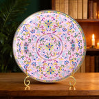 KAMMAK Decorative Plates Set for Display, Pink Ceramic Plate Decor with Stand, Handmade Vintage Porcelain Ornament for Table, Living Room, Kitchen, Office, Perfect Chinese Style Dish Gift (8in+10in)