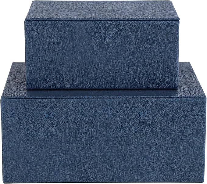 HofferRuffer Faux Leather Jewelry Boxes, Decorative Boxes Storage Accessory Organizer with Gold Hardware Decor, Classic Vegan Leather Set of 2 Pieces (Navy Blue)