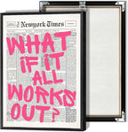 Drimiler Retro Newspaper Pink Font Poster What If It All Works Out Canvas Wall Art Positive Affirming Quote Minimalist Prints Painting For Home Bedroom Dorm Wall Decor 24x36in Framed