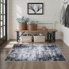 Washable Area Rug 3x5 Entryway Rug: Washable Modern Abstract Soft Thin Rug Indoor Floor No Slip Stain Resistant Carpet for Bedroom Dining Room Farmhouse Nursery Home Office - Dark Black
