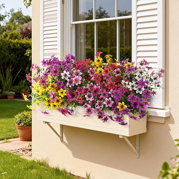 Artificial Fake Flowers for Outdoors 12 Bundles Faux Silk Flower Spring Decoration Artificial Fake Plants Outdoor Plastic Flowers UV Resistant No Fade for Home Planter Porch Patio Yard Decor