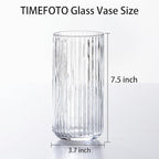 Clear Glass Flower Vase for Pampas Grass, 7.5 inch Medium Decorative Centerpiece Ribbed Vase for Dining Table, Office Desktop, Shelf Bookshelf, Mantel, Entryway, Bathroom, Countertop, Farmhouse, Gift