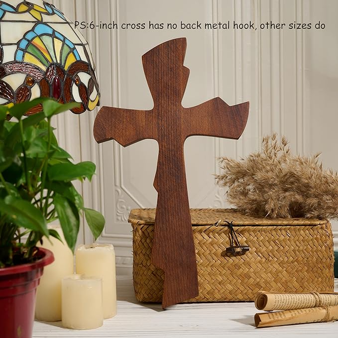 BGCarvedGrace Wooden Wall Cross Decor, Handcrafted Retro Religious Hanging Cross, Christian Home Wall Art Decoration(6 Inch)