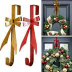 2Pack Bow Wreath Hangers for Front Door,Christmas Decoration Metal Bow Door Wreath Hanger,Over The Door Christmas Wreath Hooks