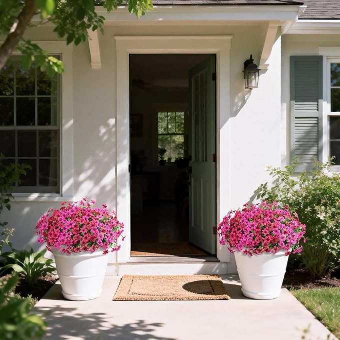 Artificial Flowers Faux Plants for Outdoor Fake Flower Spring Decoration, 12 Bundles Silk Daisy Bulk UV Resistant Realistic for Outside Porch Patio Balcony Planter Yard Garden Home Decor(Pink)