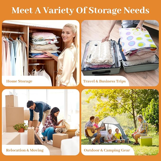 Travel Vacuum Seal Bags for Clothing with Portable Electric Pump, 15 Pack Space Saver Vacuum Storage Bag, Compression Packing Bag for Clothes Luggage & Suitcase, Cruise Vacation & Home Essentials