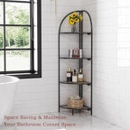 Crofy Foldable 4 Tier Corner Shelf, Metal Corner Plant Stand with Black Frame and Transparent Shelves, Corner Display Rack Multipurpose Shelving Unit for Living Room, Bedroom, Bathroom