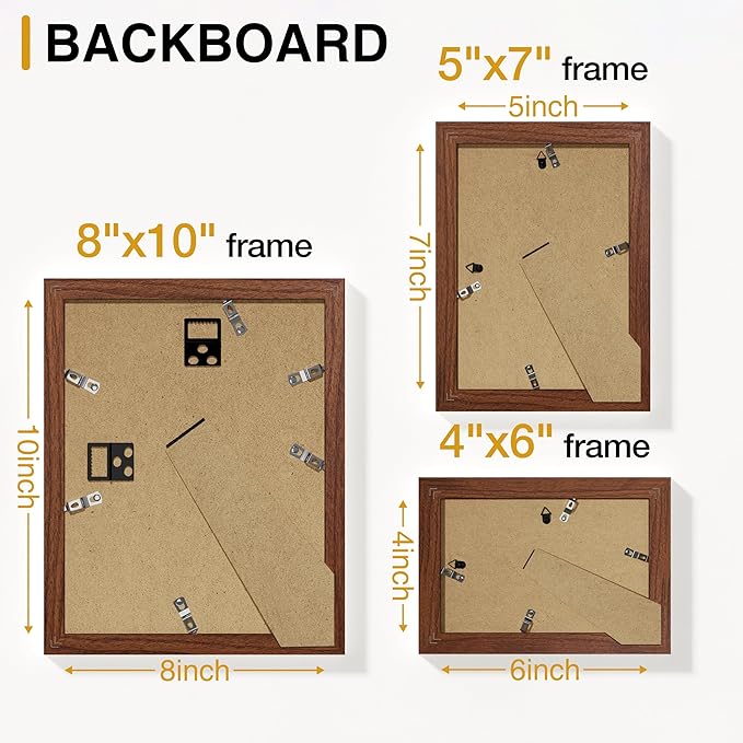 Vittanly Picture Frames Set of 10, Picture Frames Collage Wall Decor with Two 8x10, Four 5x7, and Four 4x6 Photo Frames, Gallery Wall Frame Set for Wall or Tabletop Display, Walnut Brown
