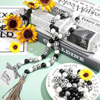 Farmhouse Plaid Wood Bead Garland with Tassel 40inch Hanging Decor Home Decorative Home Sign for Farmhouse Tiered Tray Wreath