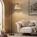 Oneach Boho Floor Lamp with 3 Color Temperatures, Farmhouse Floor Lamps for Living Room with Remote & Dimmable Bulb, Rattan Floor Lamp for Bedroom, Black