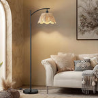 Oneach Boho Floor Lamp with 3 Color Temperatures, Farmhouse Floor Lamps for Living Room with Remote & Dimmable Bulb, Rattan Floor Lamp for Bedroom, Black