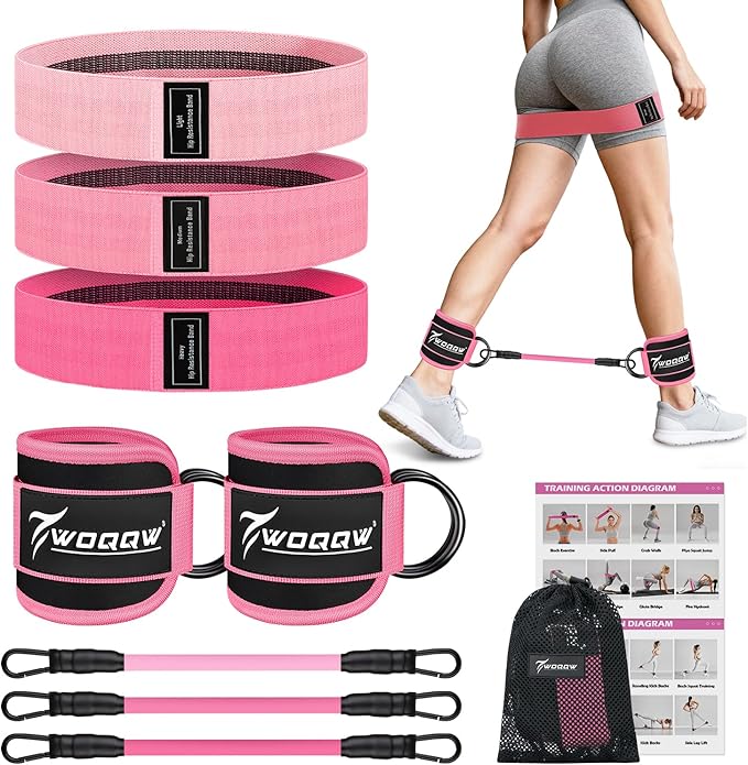 WOQQW Resistance Bands Set - Ankle Resistance Bands with Cuffs for Legs & Glute Workout, Fabric Booty Bands for Women, Home Gym Exercise Equipment for Hip, Pilates, Fitness, Yoga, Physical Therapy