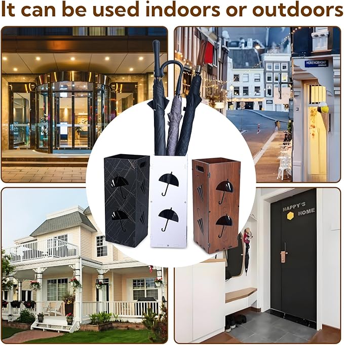 Freestanding Square Umbrella Stand with Removable Drip Tray – Black Compact Storage Organizer for Entryway, Hallway, Office